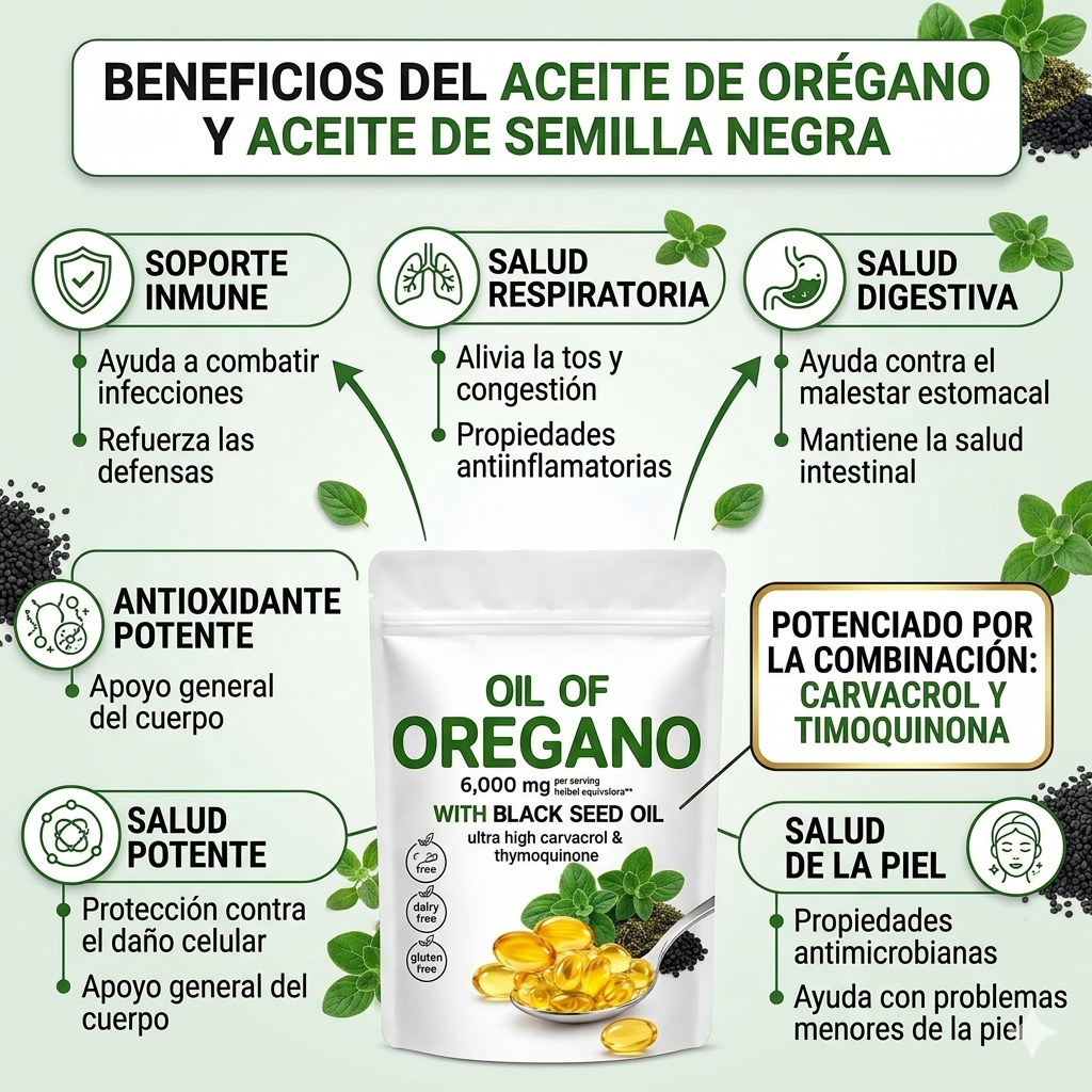ACEITE DE ORÉGANO Y COMINO NEGRO 6000 MG (180 CÁPSULAS BLANDAS)